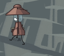 a cartoon character with a lantern and a backpack