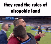 they read the rules of nicopokie land written on a soccer field