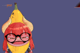 a cartoon drawing of a girl with horns and a banana that says burn on it