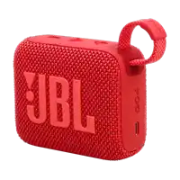 a red jbl speaker with a strap attached