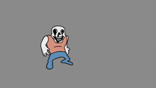 a cartoon drawing of a skeleton with a pink shirt on