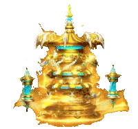 a painting of a statue with a dragon on top of it