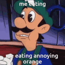 Eating Eating Annoying Orange GIF - Eating Eating Annoying Orange Luigi GIFs