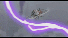 a drawing of a dragon flying through a purple and white circle