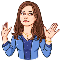 a cartoon drawing of a woman with her hands up