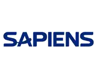 a blue logo for the company sapiens with a whale on it