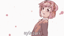 a pixel art drawing of a girl with aylazuri written on the bottom