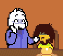 a pixel art drawing of a man and a girl