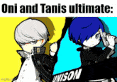 a cartoon of oni and tanis holding guns standing next to each other