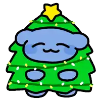 a cartoon christmas tree with a blue bear in it and a yellow star on top .