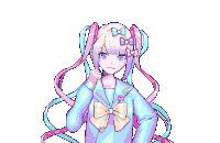 a pixel art of a girl with pigtails and a bow