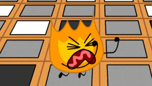 a cartoon of a fireball with a microphone sticking out of its mouth