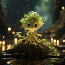 a figurine of a plant with roots and leaves on it
