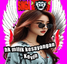 a woman wearing sunglasses and a shirt with a lion on it
