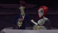 a man and a woman are standing next to each other in a video game