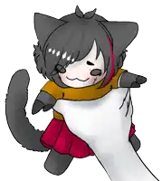 a drawing of a person holding a small black cat