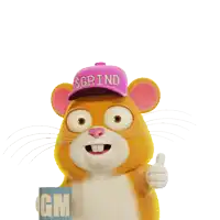 a cartoon mouse wearing a pink hat that says grind