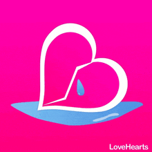 a pink background with a white heart with a drop of water in it