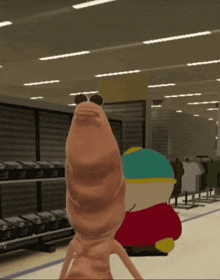 a cartoon character standing next to a cartoon character with the word south park on the bottom