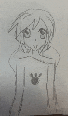 a drawing of a person with a paw print on their chest