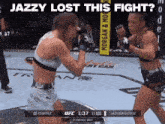 two women are fighting in a boxing ring with the words jazzy lost this fight