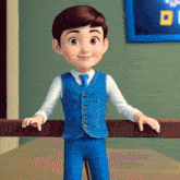 a cartoon boy in a blue vest and tie