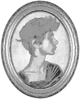a black and white portrait of a woman in a round frame