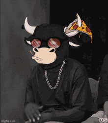 a cartoon of a bull wearing sunglasses and smoking a cigarette