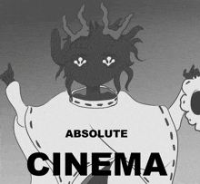 a poster for absolute cinema with a cartoon character on it