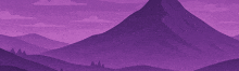 a purple background with a mountain in the foreground