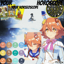 a picture of a girl with the words " your horoscope your horseoscope "