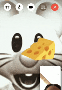 a cartoon mouse with a piece of cheese on its nose