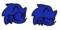 a drawing of a blue sonic the hedgehog with a black outline on a white background .