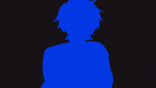 a silhouette of a person against a blue background with lines