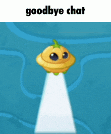 a cartoon character is flying through the air with the words goodbye chat above it