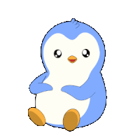 a blue and white penguin is sitting on the ground with smoke coming out of its tail