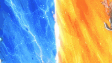 a blue and orange background with a white line