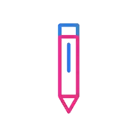 a pink rectangle with a blue line and a blue square and a triangle