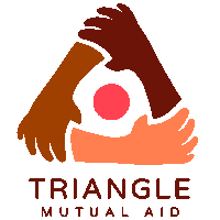 a logo for triangle mutual aid shows a triangle with three hands around it