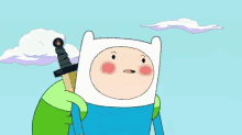 a cartoon character is holding a sword and making a funny face