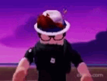 a roblox character wearing a hat and glasses is standing on a beach .
