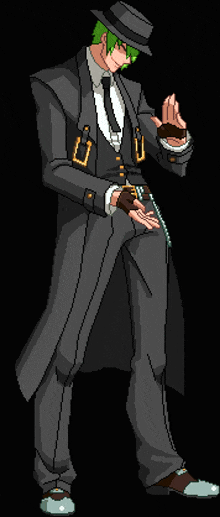 a pixel art drawing of a man in a suit and tie