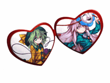 two hearts with anime characters on them one of which is a girl with green hair