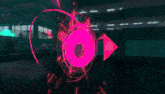 a blue and pink background with a circle in the middle of it