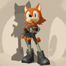 a cartoon of a fox wearing gloves and black boots