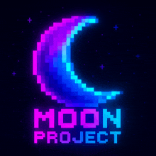 a pixel art illustration of a crescent moon and the words moon project