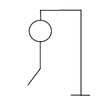 a drawing of a stick figure hanging from a rope with a circle in the middle .