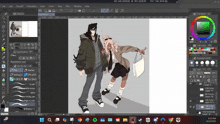 a computer screen shows a drawing of a boy and girl
