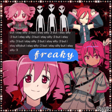 a picture of a girl with aliens and the word freaky