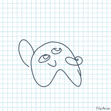 a drawing of a cat on a piece of graph paper with flipanim written underneath it